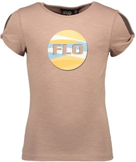 Like Flo Meisjes t-shirt open schouder - Taupe - Maat 110