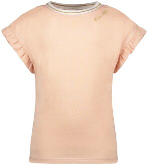 Like Flo Meisjes t-shirt rib metallic jersey met ruffel - Sorbet - Maat 110