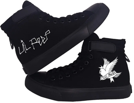 Lil Peep Canvas Shoes for Women Lace Up Spring Women Printed Sneaker Shoes Causal High Heel Fashion Sneakers Lovers Shoes