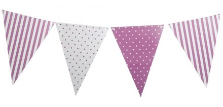 Lila paarse feest vlaggetjes vlaggenlijnen met stippen 3.6 meter