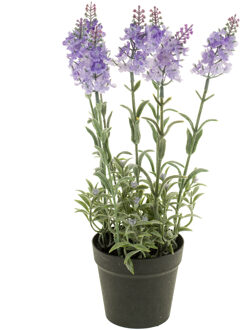 Lila paarse lavendel kunstplant in kunststof pot 28 cm - Kunstplanten Multikleur