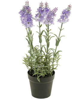 Lila paarse lavendel Lavandula kunstplant in kunststof pot 28 cm