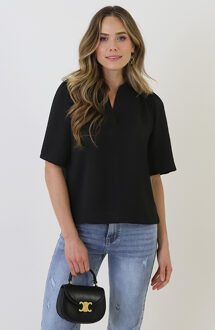 Lilly V-hals Wijde Mouw Top Zwart