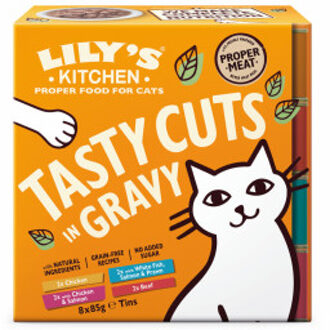 Lily's Kitchen Cuts in gravy kip, zeevis, kip met zalm, rund natvoer kat 48 x 85 g