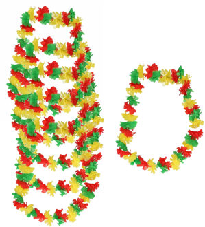 Limburg carnaval gekleurde Hawaii krans - 20x - rood/geel/groen - Carnavals accessoires