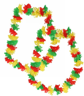 Limburg carnaval gekleurde Hawaii krans - 2x - rood/geel/groen - Carnavals accessoires