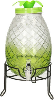 Limonade/drankdispenser ananas op verhoger - groen - 4,5 liter - glas - H40 x B19 cm