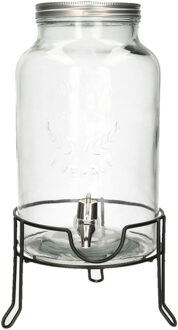Limonade/drankdispenser op verhoger - 5,5 liter - transparant glas - H42 x B19 cm