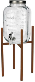 Limonade/drankdispenser op verhoger - 5 liter - transparant glas - H48 x B21 cm