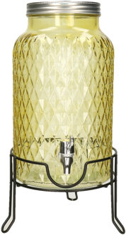 Limonade/drankdispenser op verhoger - geel - 5,25 liter - transparant glas - H36 x B19 cm