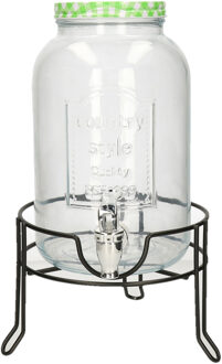 Limonade/drankdispenser op verhoger - groen/wit geblokte dop - 3,5 liter - glas - H37 x B19 cm