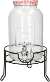 Limonade/drankdispenser op verhoger - rood/wit geblokte dop - 3,5 liter - glas - H37 x B19 cm