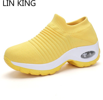 LIN KING Plus Size Casual Shoes Women Outdoor Sneakers Platform Shoes Spring Autumn Breathable Knitting Ladies Wedges Sneakers
