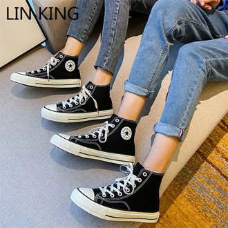 LIN KING Winter Shoes Women Warm Fur Cotton Shoes High Top Vulcanized Shoes Flats Canvas Shoes Unisex Couples Lace Up Sneakers