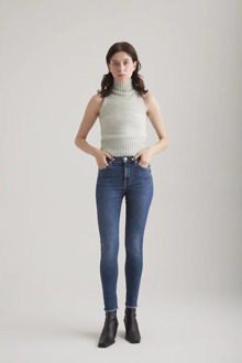 Lina dames skinny jeans dark blue fringe Blauw - 27-28