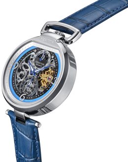 Lincoln leren band skelet horloge met maanfase Blauw