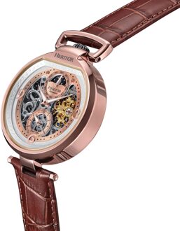 Lincoln leren band skelet horloge met maanfase Bruin