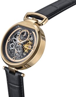 Lincoln leren band skelet horloge met maanfase Goud - One Size