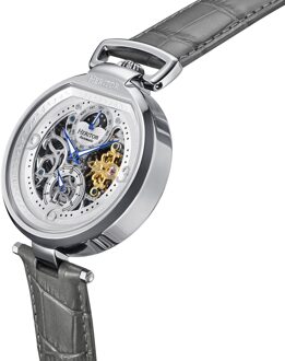 Lincoln leren band skelet horloge met maanfase - maat Grijs