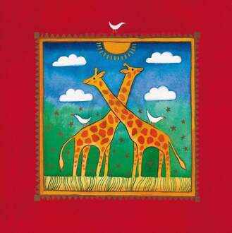 Linda Edwards - Two Little Giraffes Kunstdruk 40x40cm