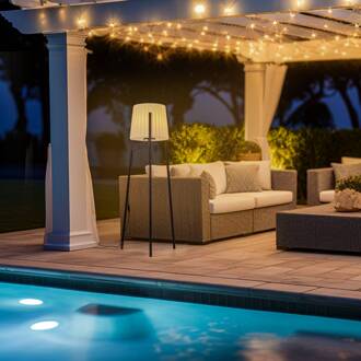 Lindby terraslamp Jaimy, 148 cm, statief, aluminium wit, zwart