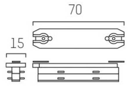 Lineaire connector voor Volare rail, 70 mm chroom
