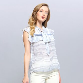 Lineaire golfprint ruches top Wit - S