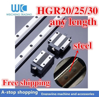 linear rail 2pcs HGR20/HR25/HGR30+100mm-1150mm and 4pcs steel HGH20/25/30CA or HGW20/25/30CC block machined guide for CNC parts.