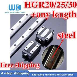 Linear rail 2pcs HGR20/HR25/HGR30+1200-2750mm with 4pcs steel HGH20/25/30CA or HGW20/25/30CC block machined guide for CNC parts.