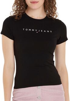 Linear Tee Herfst/Winter Collectie Katoen Tommy Jeans , Black , Dames - S,Xs,2Xs