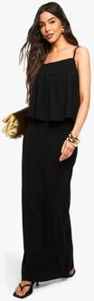 Linen Look Column Maxi Rok, Black - 38