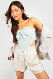 Linen Look Twist Front Bandeau Corset, Sage - 42