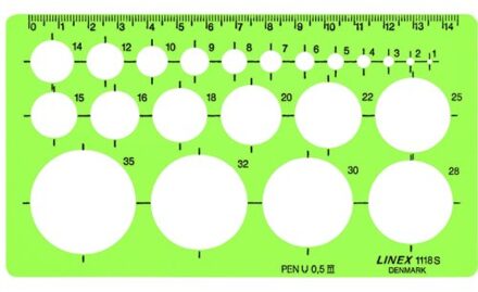 Linex Sjabloon Linex 1118S 22 cirkels 1-35mm met inktvoetjes