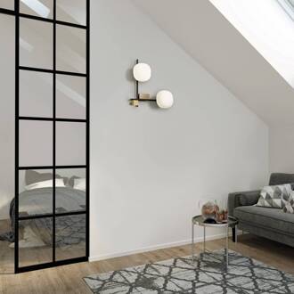 Lingotto wandlamp, 2-lamps, wit/goud/zwart, glas zwart, wit, goud