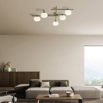 Lingotto wandlamp, 5-lamps, wit/goud/zwart, glas zwart, wit, goud