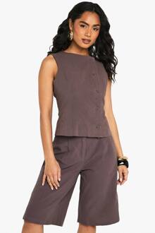 Linnen Asymmetrisch Getailleerde Weste, Chocolate - 40