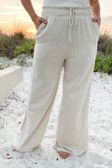 Linnen Broek met Wijd Been en Touwtjes Taille Ivoor