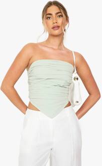 Linnen Geplooide Bandeau Crop Top, Sage - 42