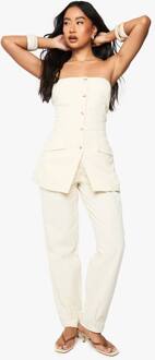 Linnen Getailleerde Broek Met Rechte Pijp, Ecru - 36