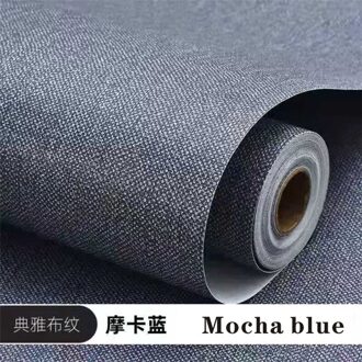 Linnen Geweven Home Decor Zelfklevende Behang Voor Woonkamer Slaapkamer Muurstickers Vinyl Waterdicht Contact Papier Mocha blauw / 60 x 100 cm