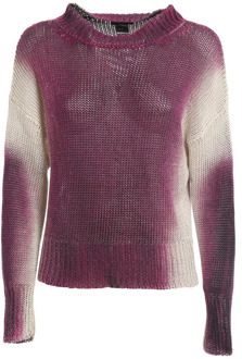 Linnen Jacquard Crewneck Sweater Avant Toi , Purple , Dames - M,S