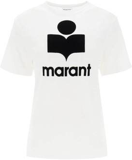 Linnen Jersey T-shirt met Flocked Logo Isabel Marant Étoile , White , Dames - L,M,S