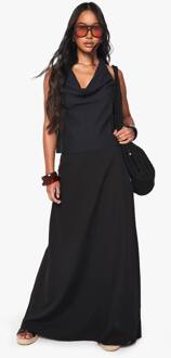 Linnen Look A-Lijn Maxi Rok, Black - 34