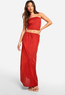 Linnen Look Bandeau & Column Maxi Rok, Red - 42
