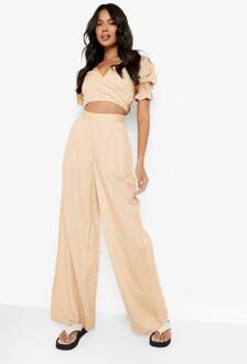 Linnen Look Broek Met Wijde Pijpen En Relaxte Pasvorm, Stone - 36