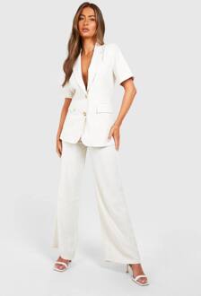 Linnen Look Broek Met Wijde Pijpen, Natural Beige - 34