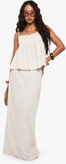 Linnen Look Column Maxi Rok, Beige - 40