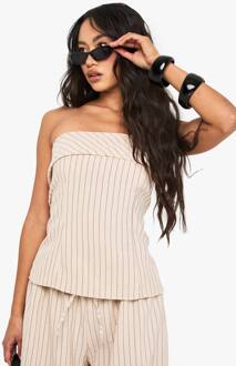 Linnen Look Gestreepte Bandeautop, Beige - 38