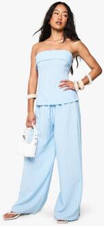 Linnen Look Gestreepte Wijde Pijpbroek, Blue - 44