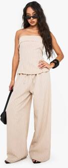 Linnen Look Gestreepte Wijde Pijpenbroek, Beige - 36